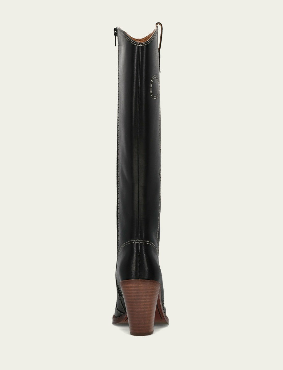 FRYE Women's Black Corinne Tall Deco Stitch Boot