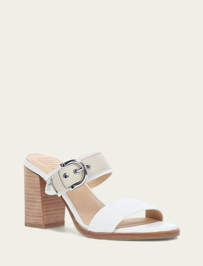 FRYE Women's White Ivory Stella Buckle Slide Sandals