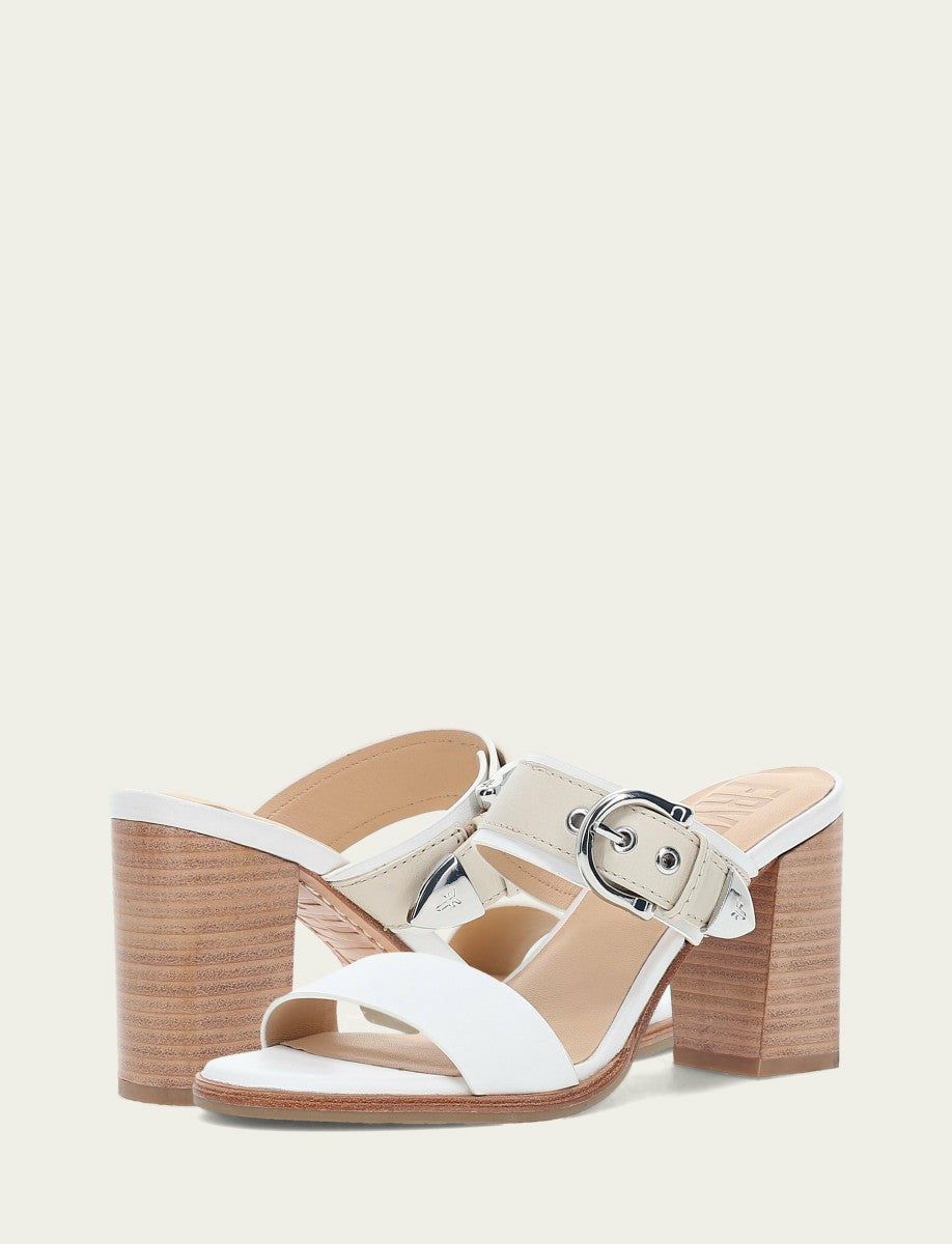 FRYE Women's White Ivory Stella Buckle Slide Sandals