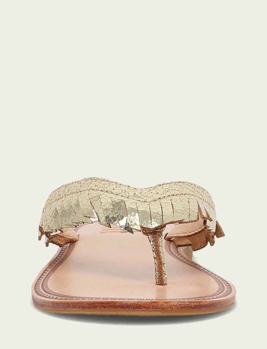 FRYE Women's Gold Mirror Ava Fringe Sandals