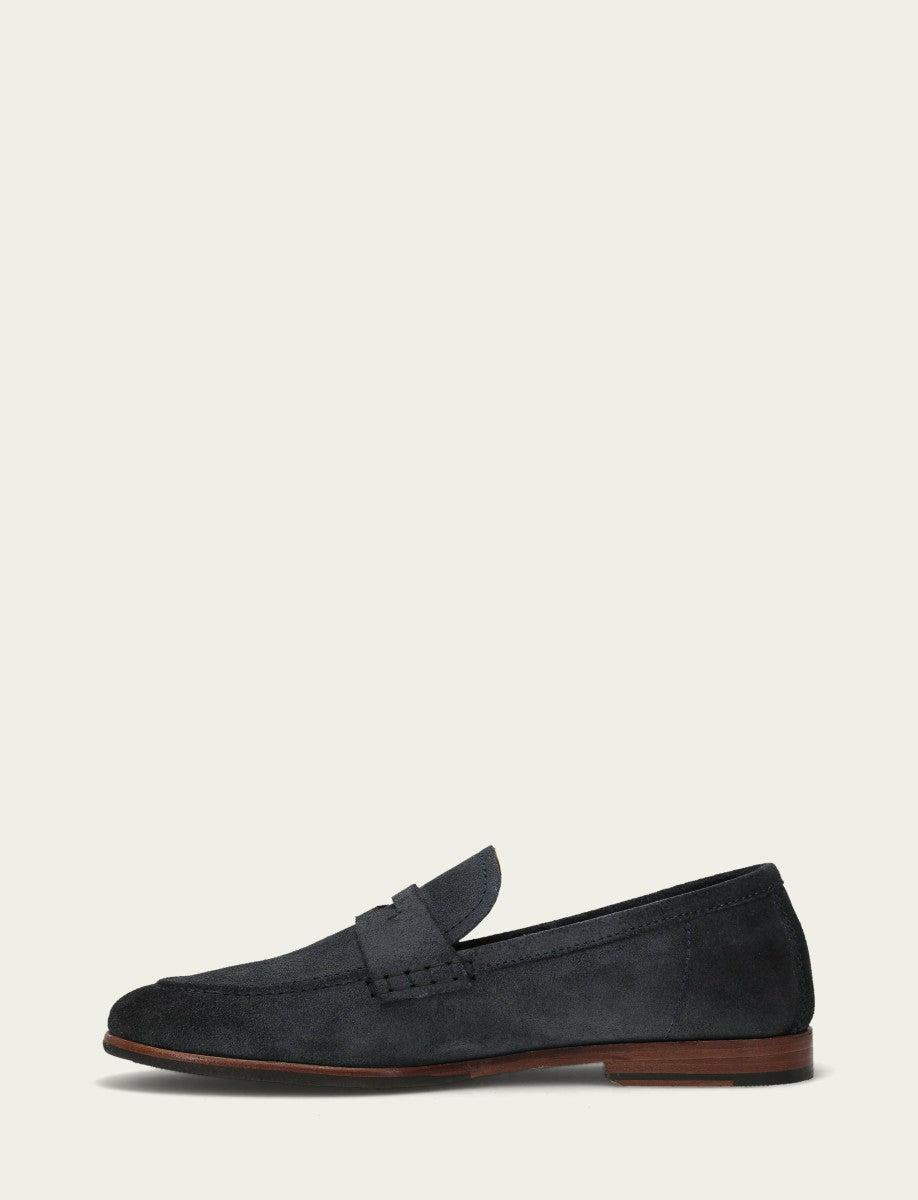 FRYE Men’s Midnight Blue Suede Graham Penny Casual Leather Shoes