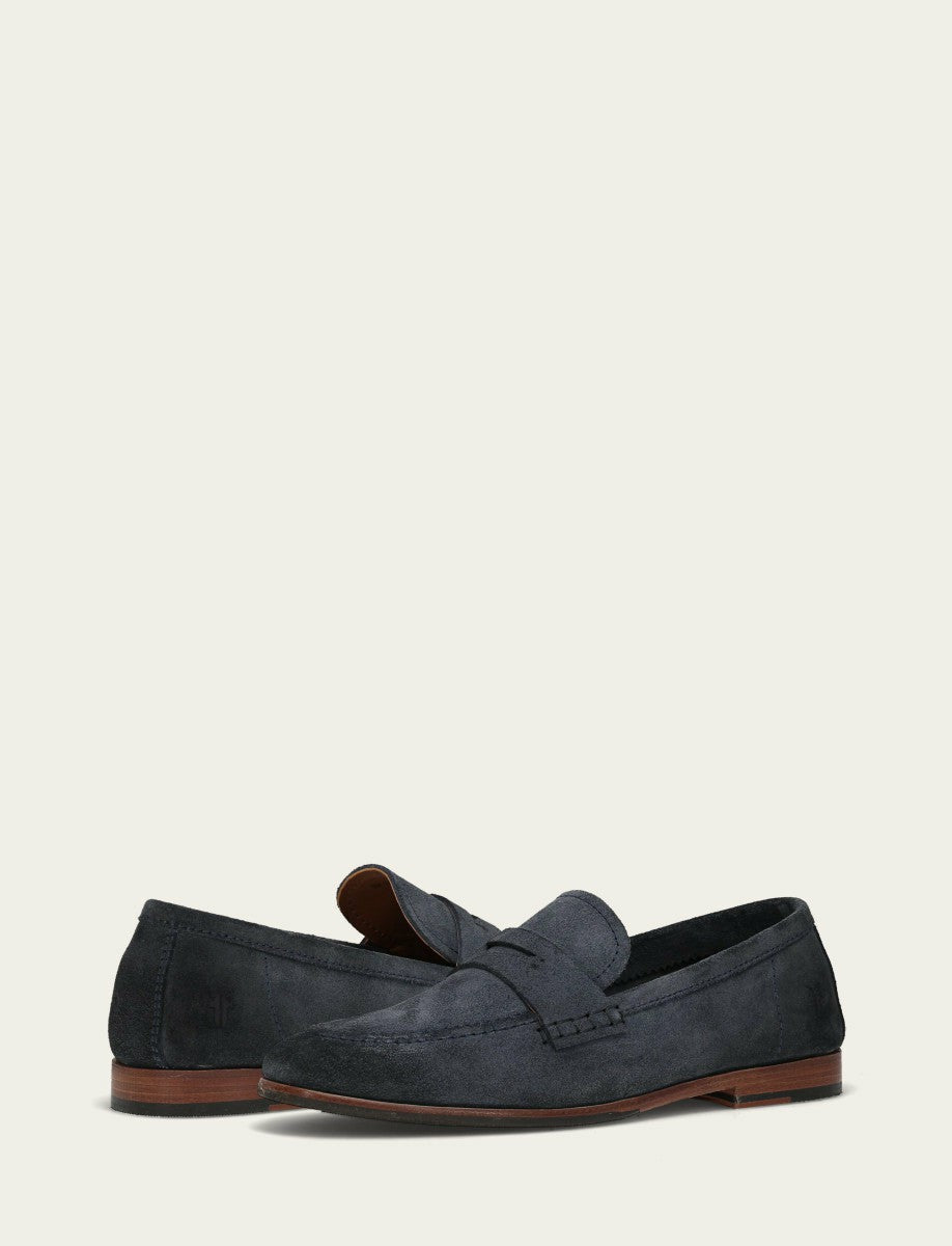 FRYE Men’s Midnight Blue Suede Graham Penny Casual Leather Shoes