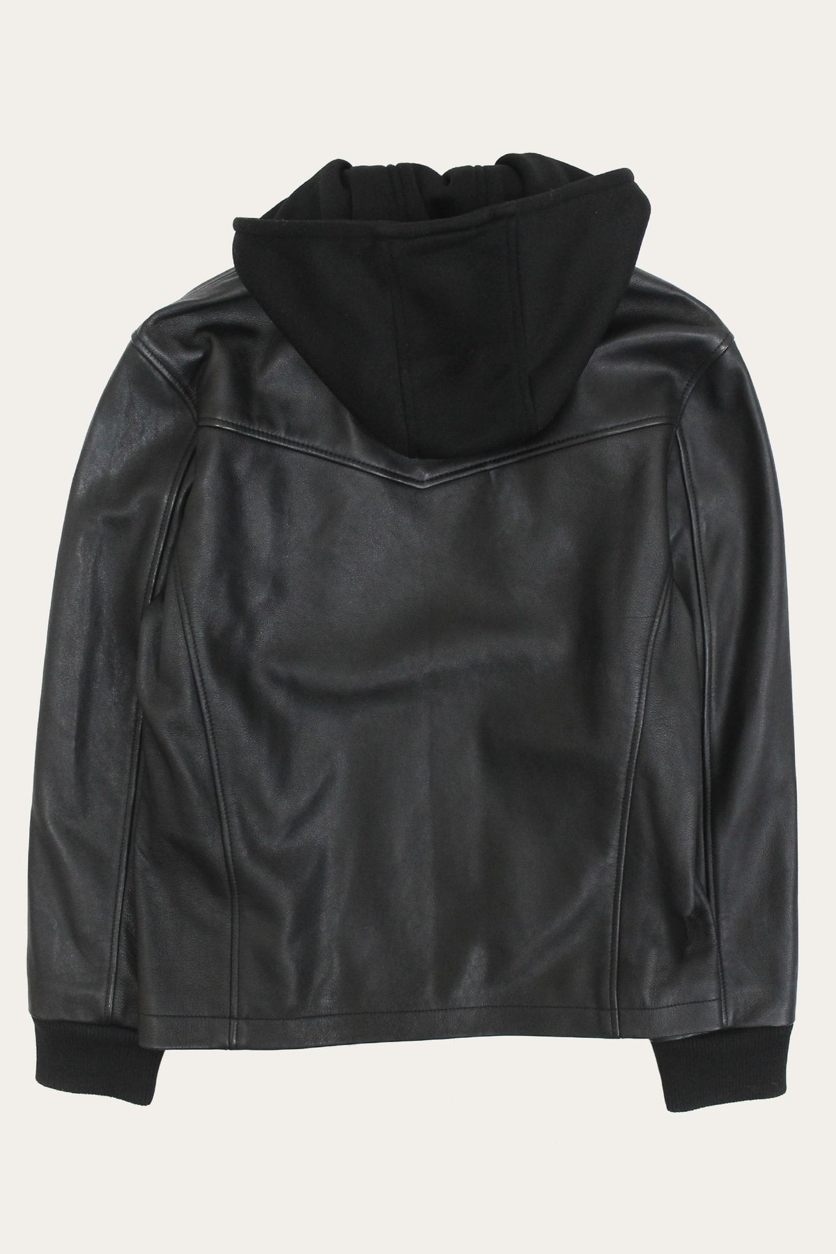 FRYE Men’s Black Saddle Racer Leather Hooded Jacket