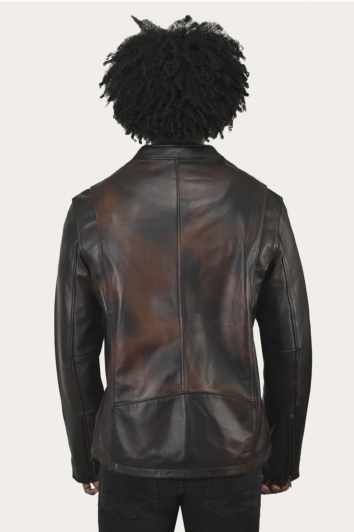 FRYE Men’s Cognac Black Huck Cowhide Racer Leather Jacket