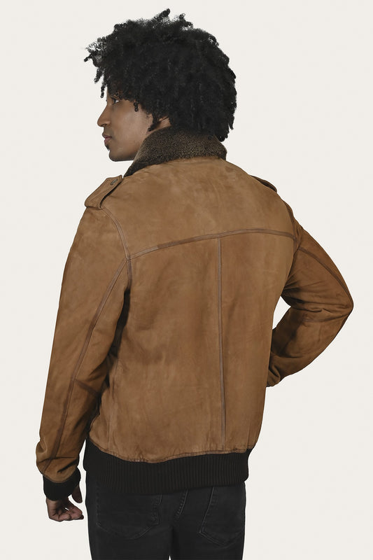 FRYE Men’s Middle Brown Jethro Shearling Flight Suede Jacket