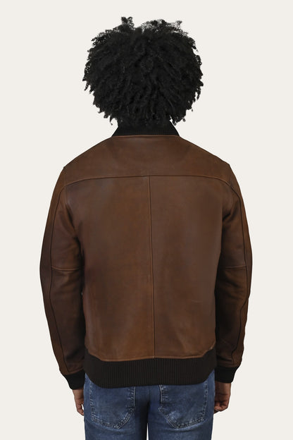 FRYE Men’s Cognac Clay Leather Bomber Jacket