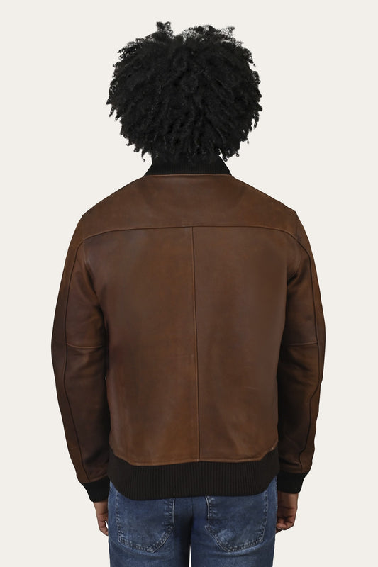 FRYE Men’s Cognac Clay Leather Bomber Jacket