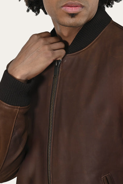 FRYE Men’s Cognac Clay Leather Bomber Jacket