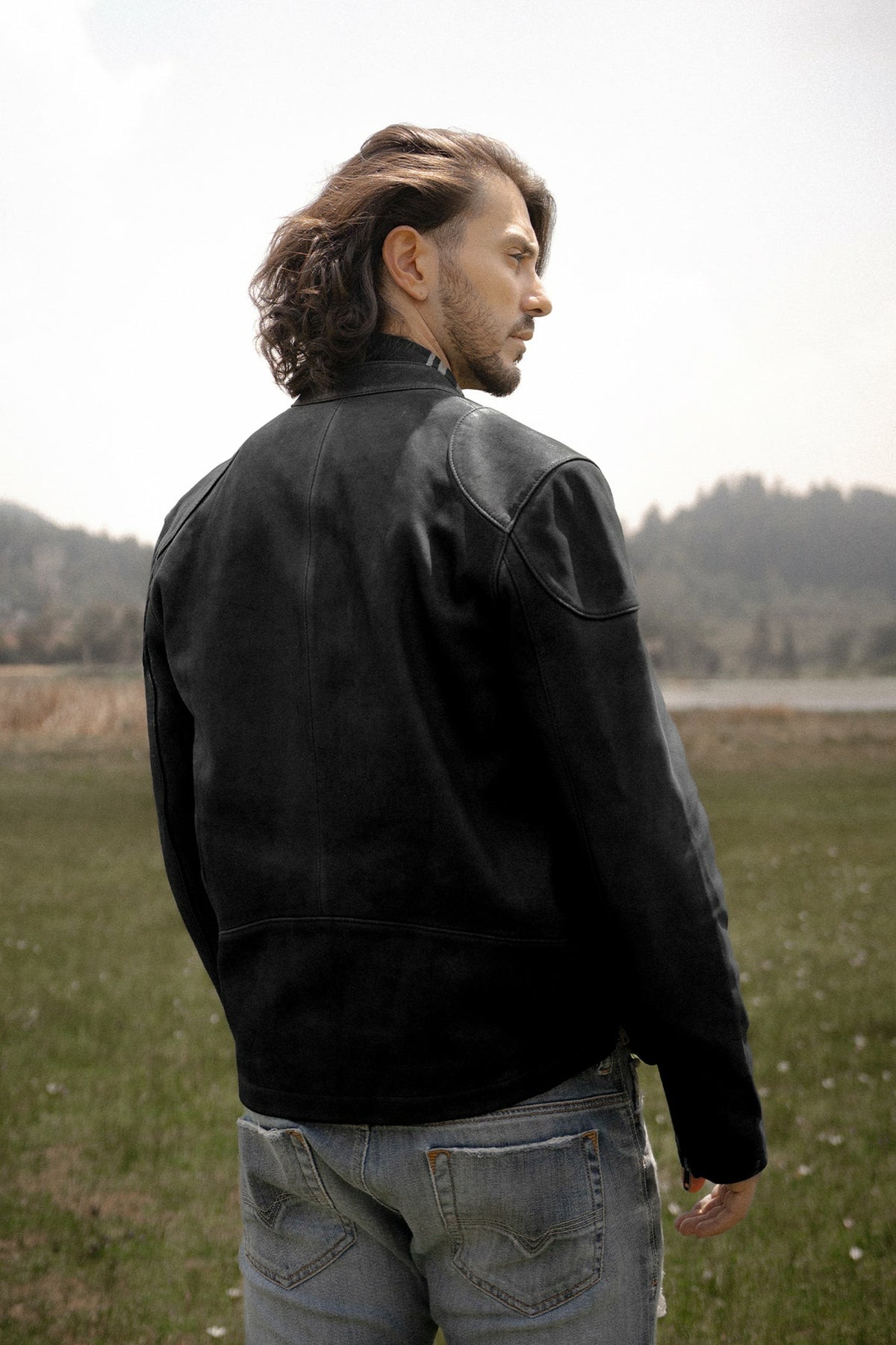FRYE Men’s Black Gannon Lamb Leather Racer Jacket