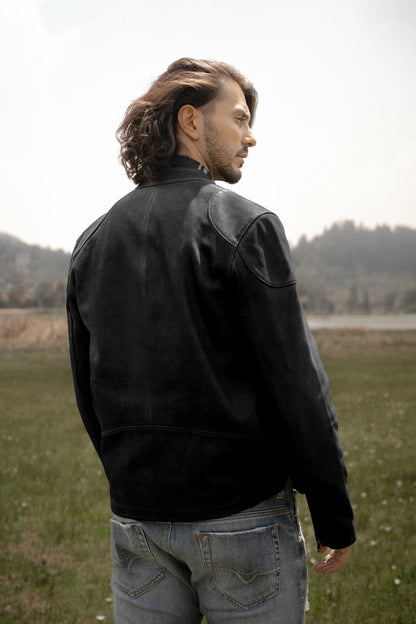 FRYE Men’s Black Gannon Lamb Leather Racer Jacket