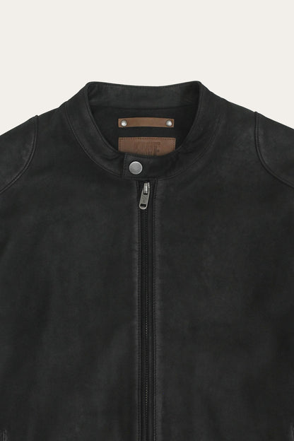 FRYE Men’s Black Gannon Lamb Leather Racer Jacket
