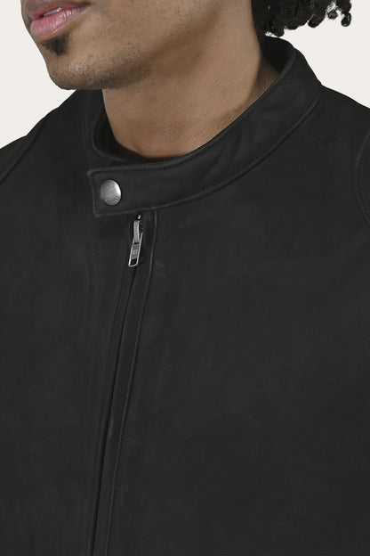 FRYE Men’s Black Gannon Lamb Leather Racer Jacket