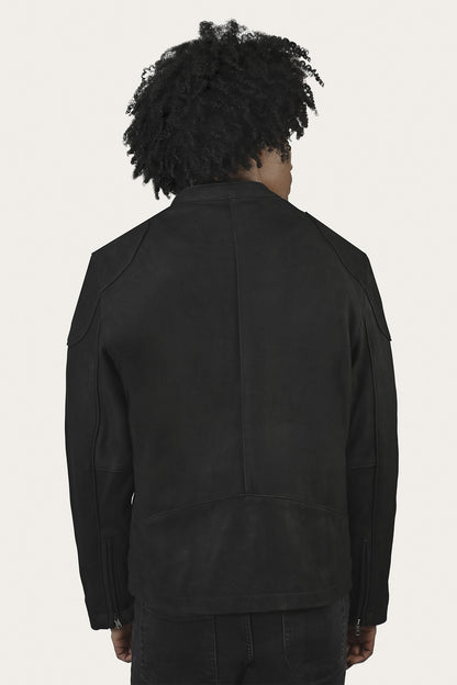 FRYE Men’s Black Gannon Lamb Leather Racer Jacket