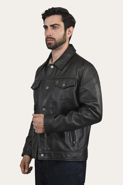 FRYE Men's Dark Brown Ruffian Trucker Jacket