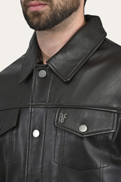 FRYE Men's Dark Brown Ruffian Trucker Jacket