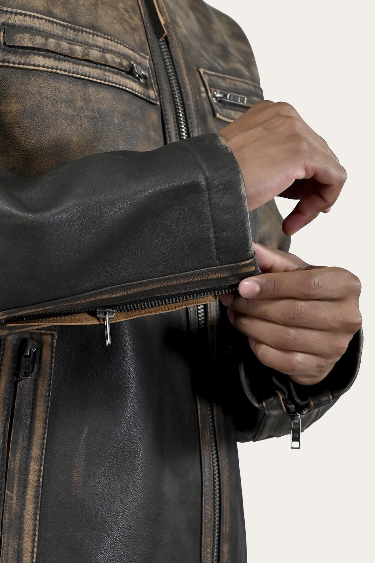 FRYE Men’s Brown Beige Leland Ombre Leather Jacket