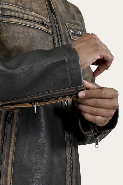FRYE Men’s Brown Beige Leland Ombre Leather Jacket