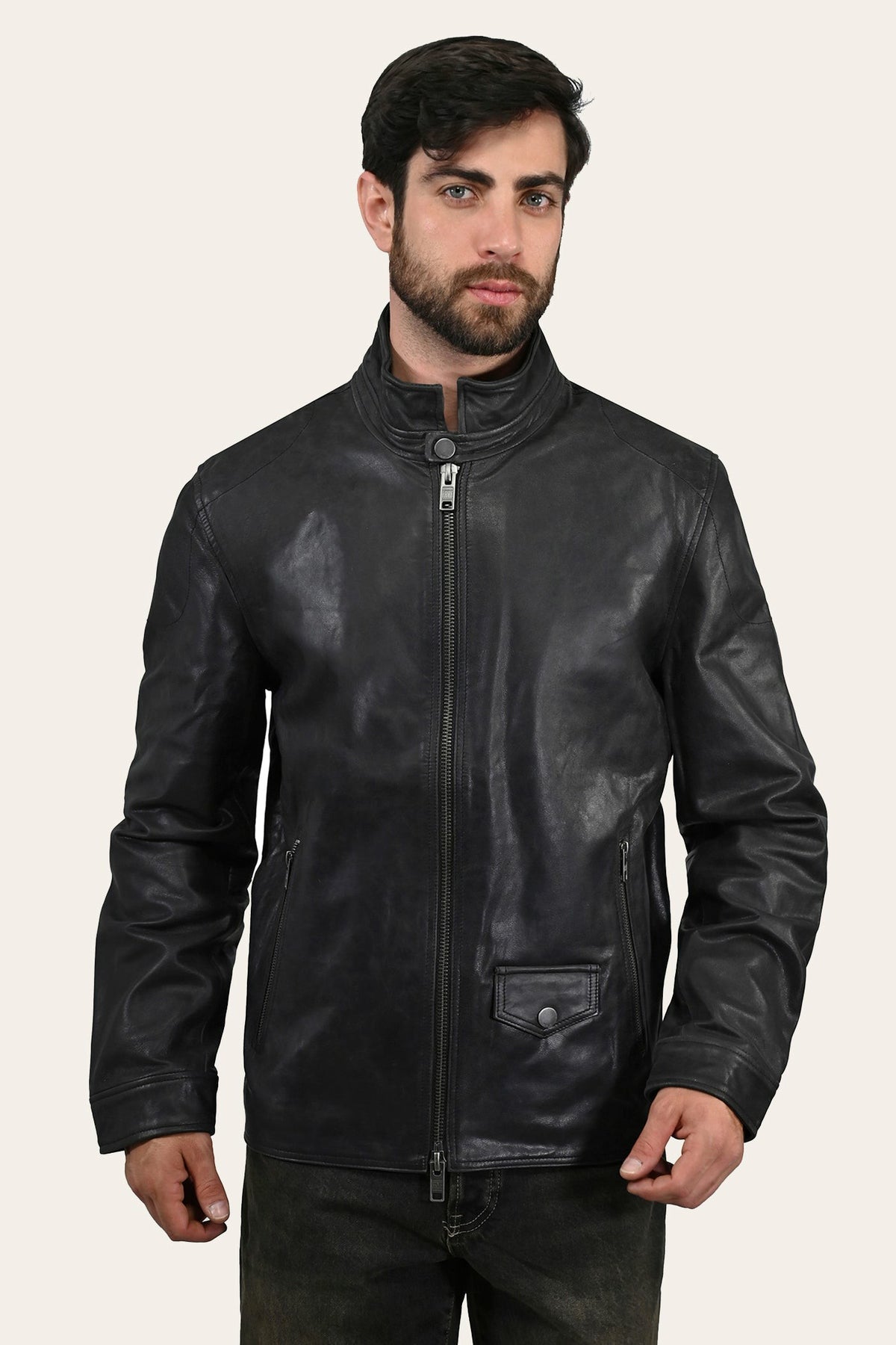 FRYE Men’s Black Lawton Modern Nappa Biker Jacket