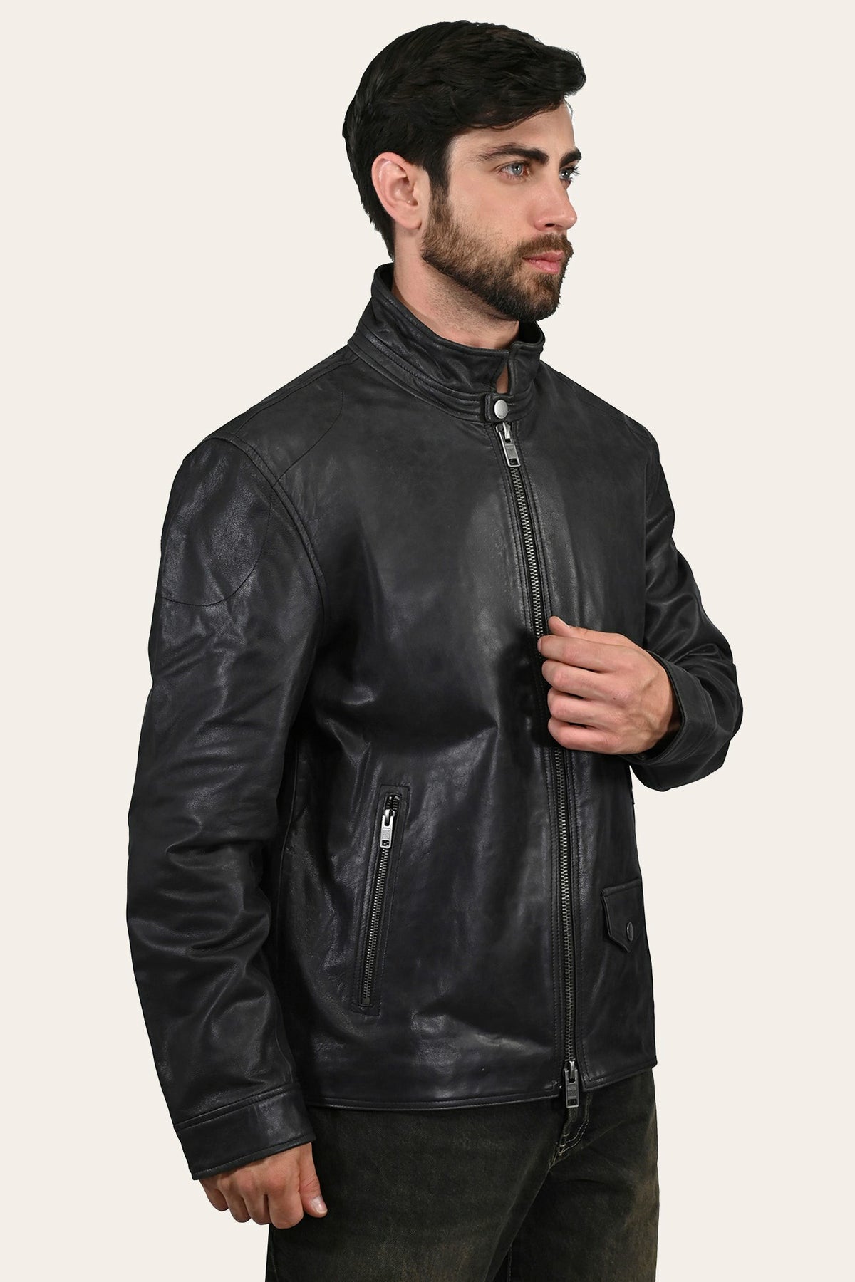 FRYE Men’s Black Lawton Modern Nappa Biker Jacket