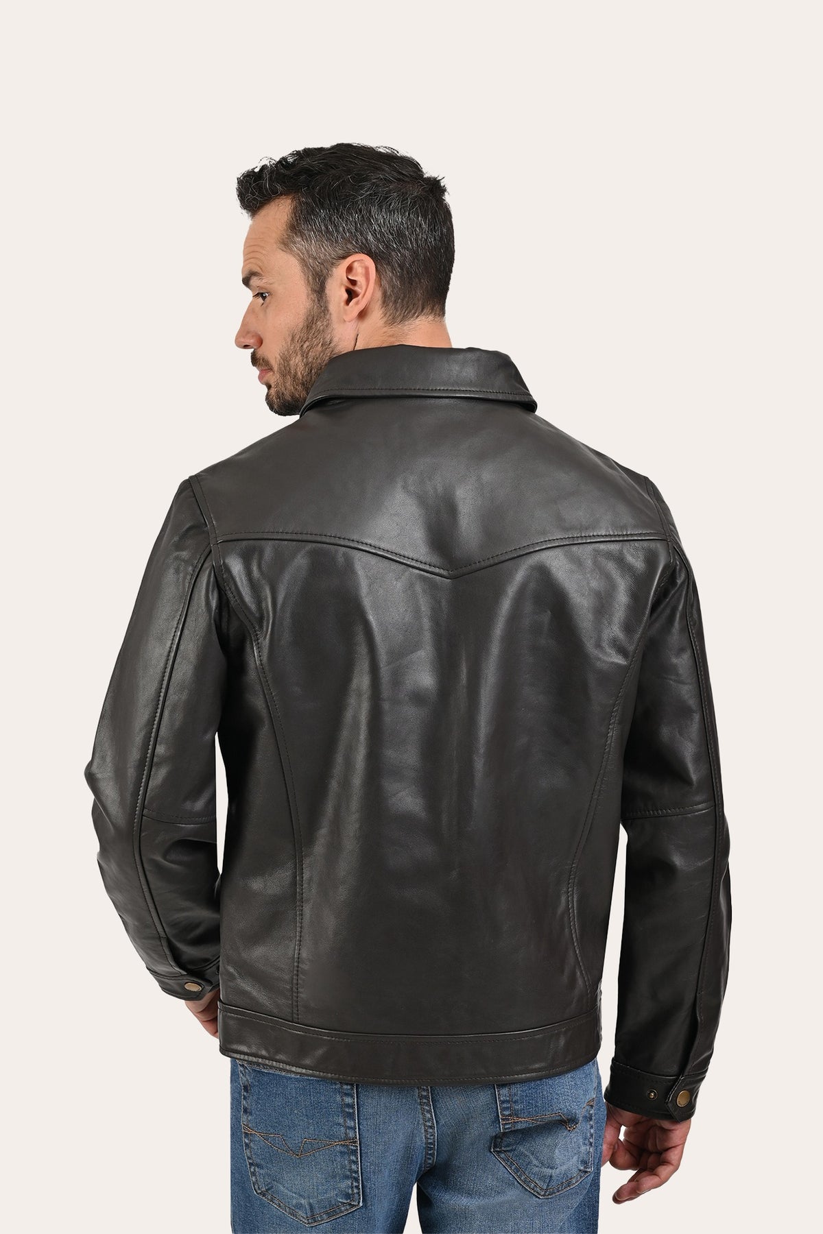FRYE Men’s Dark Brown Kentucky Trucker Leather Jacket