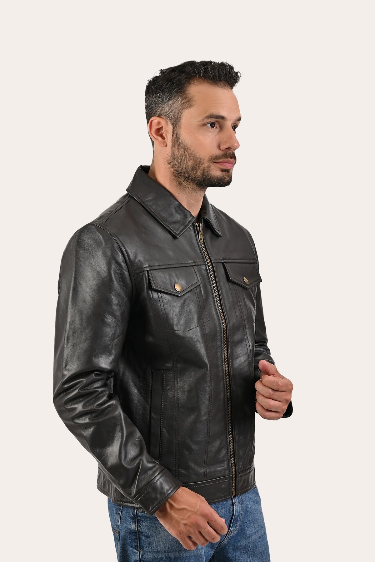 FRYE Men’s Dark Brown Kentucky Trucker Leather Jacket