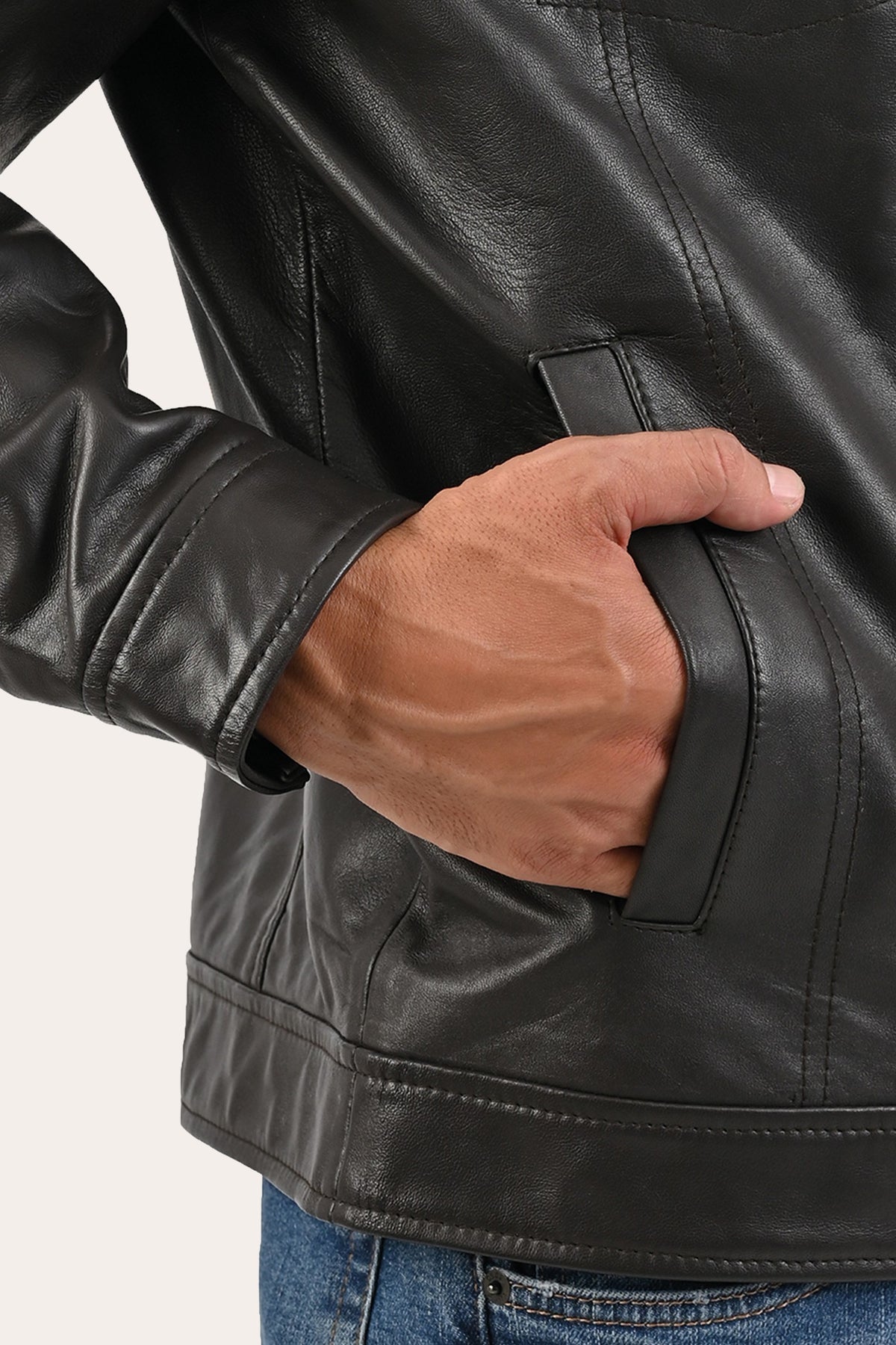FRYE Men’s Dark Brown Kentucky Trucker Leather Jacket