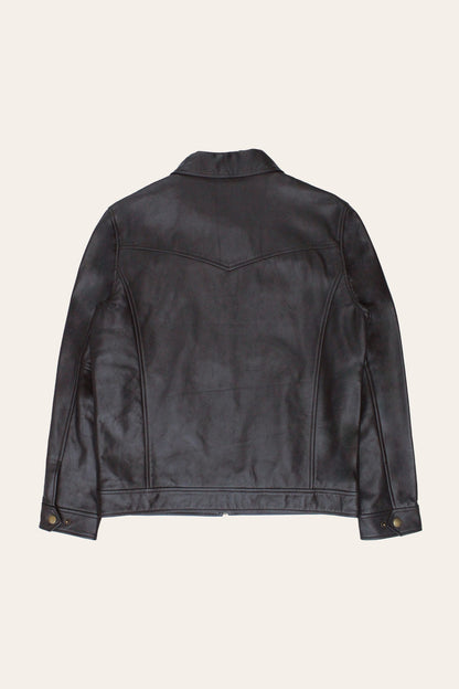 FRYE Men’s Dark Brown Kentucky Trucker Leather Jacket