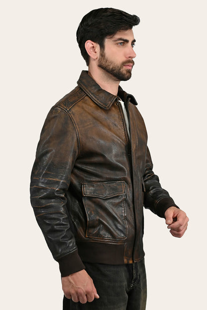 FRYE Men’s Brown Beige Nebraska Bomber Leather Jacket
