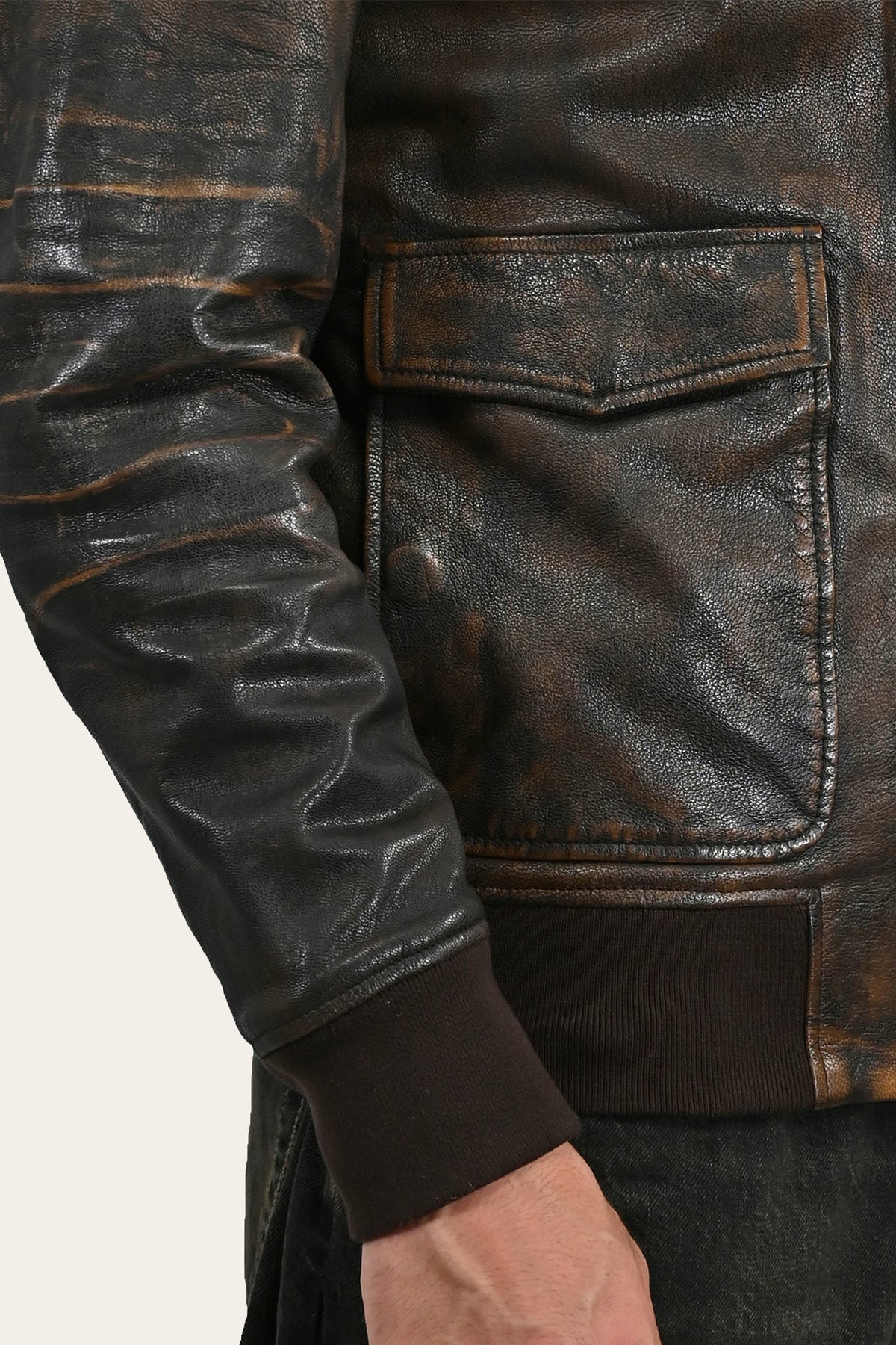FRYE Men’s Brown Beige Nebraska Bomber Leather Jacket