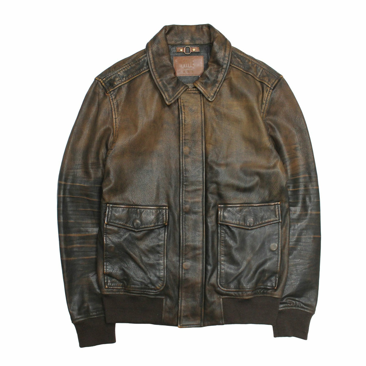 FRYE Men’s Brown Beige Nebraska Bomber Leather Jacket