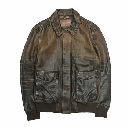 FRYE Men’s Brown Beige Nebraska Bomber Leather Jacket