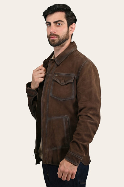 FRYE Men’s Dark Brown Brody Suede Shacket