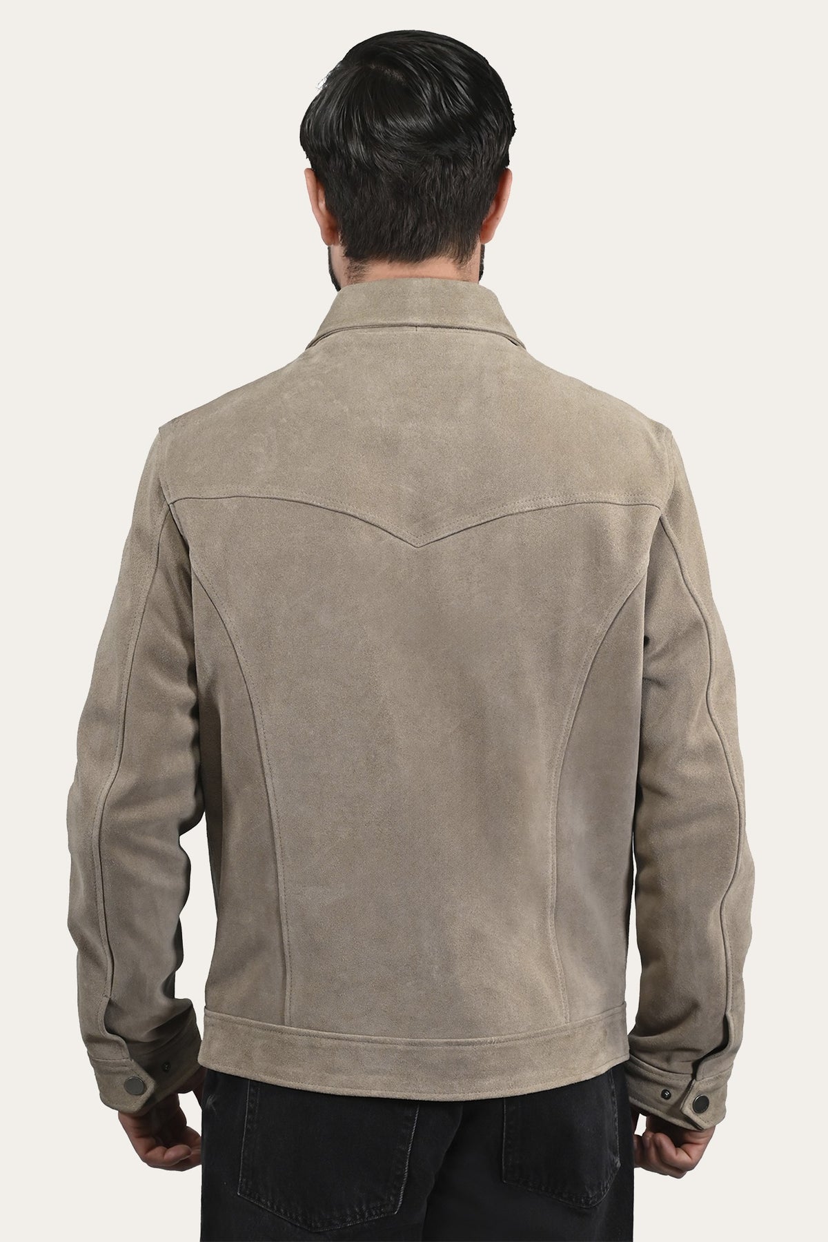 FRYE Men’s Taupe Trailblazer Suede Trucker Jacket