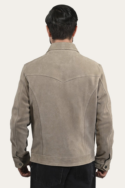 FRYE Men’s Taupe Trailblazer Suede Trucker Jacket