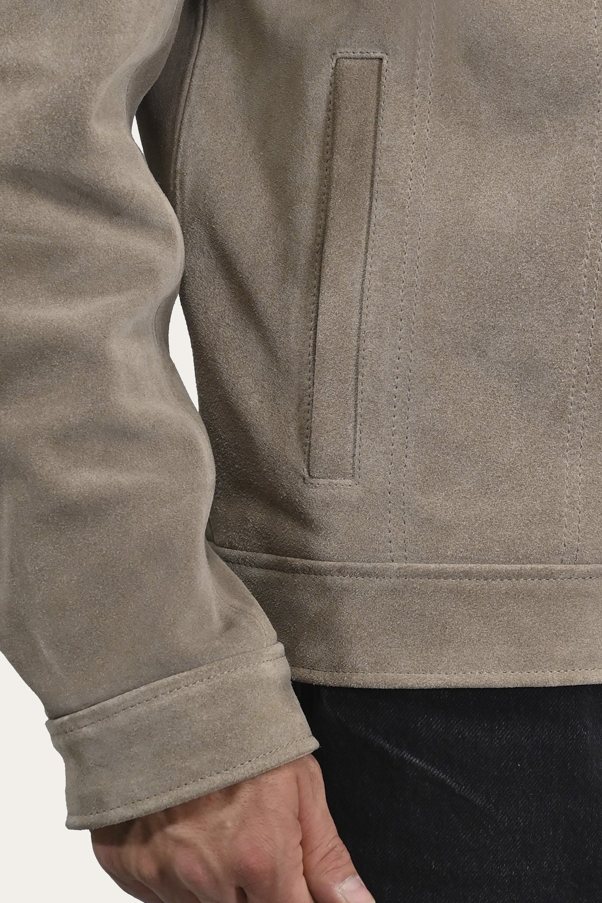 FRYE Men’s Taupe Trailblazer Suede Trucker Jacket