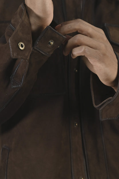 FRYE Men’s Dark Brown Brock Classic Suede Shacket