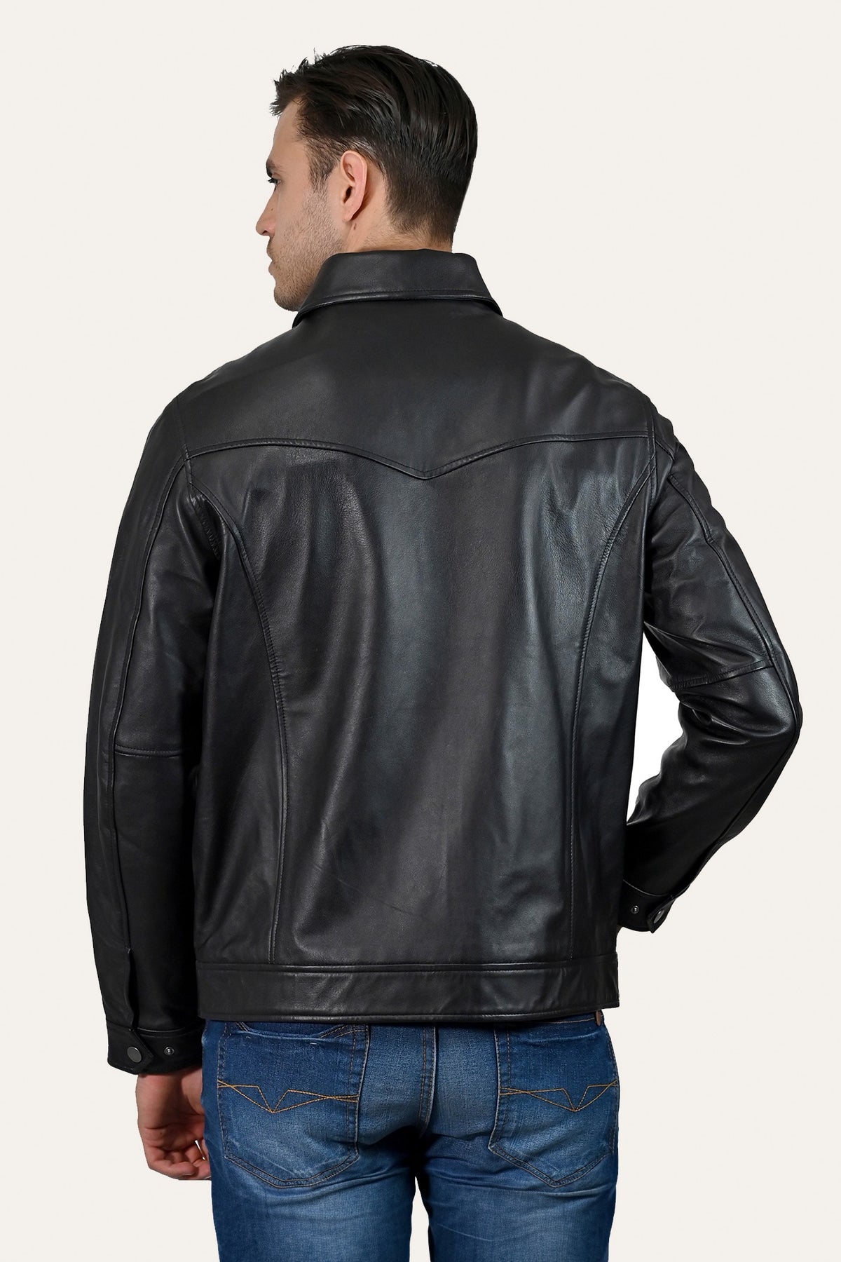 FRYE Men’s Black Durango Trucker Leather Jacket
