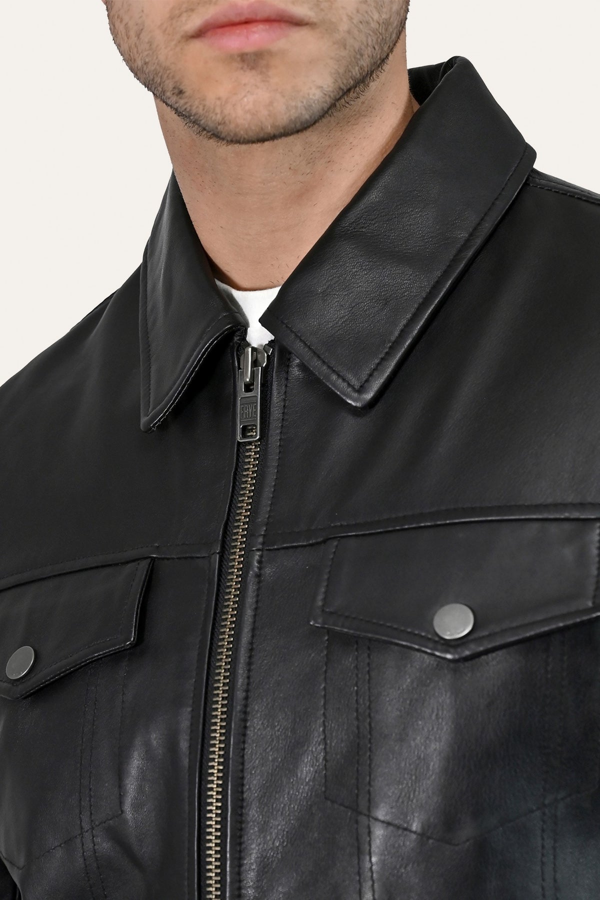 FRYE Men’s Black Durango Trucker Leather Jacket