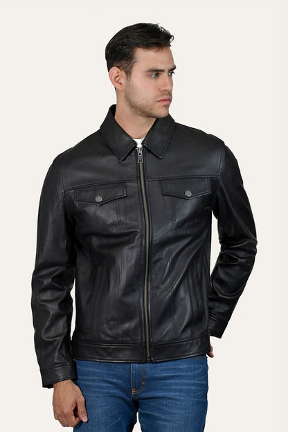 FRYE Men’s Black Durango Trucker Leather Jacket