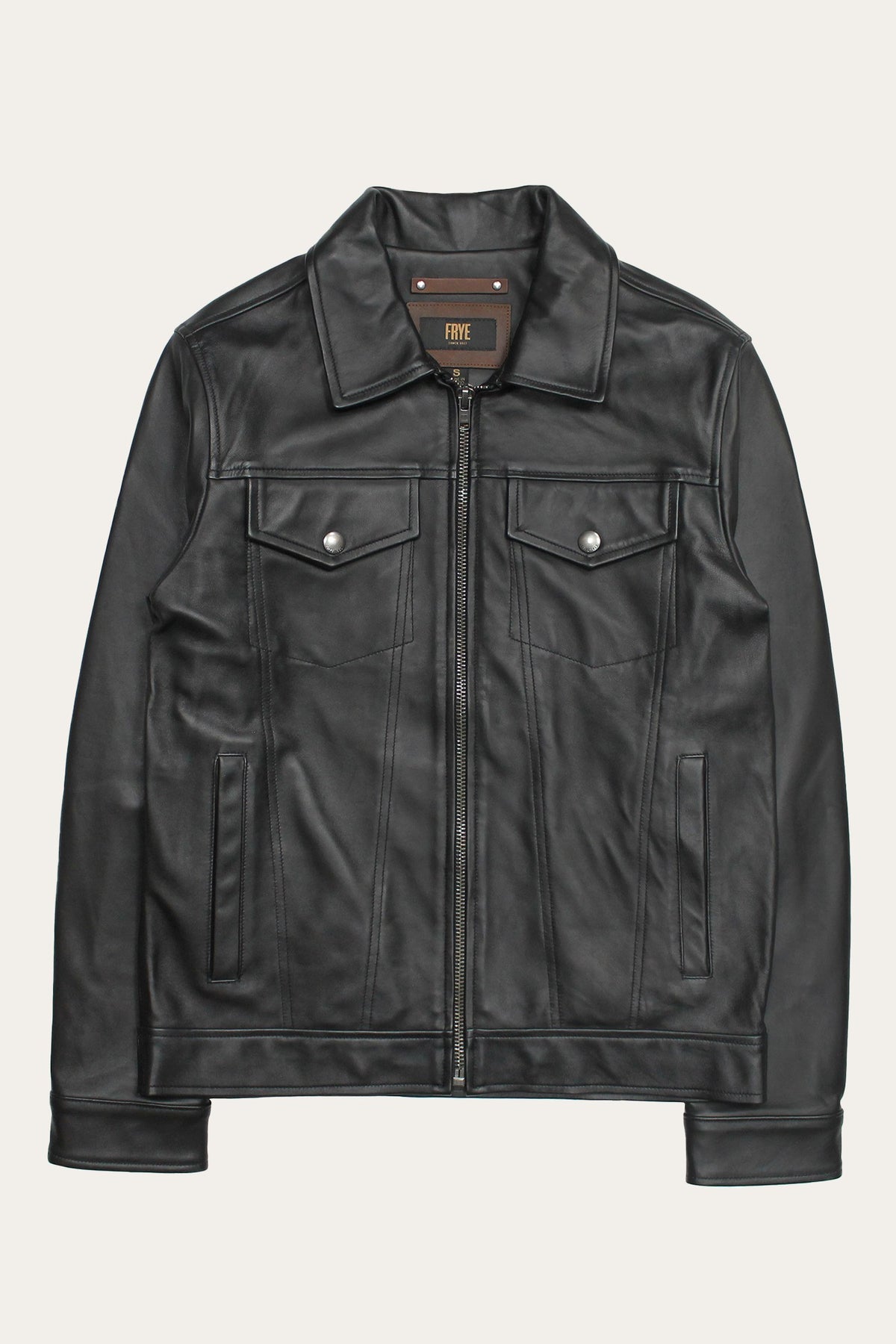 FRYE Men’s Black Durango Trucker Leather Jacket