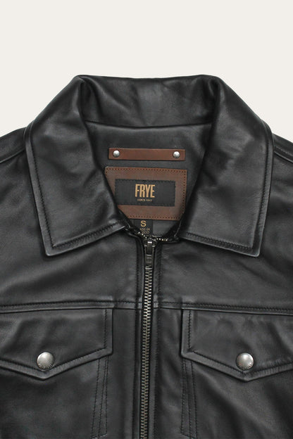 FRYE Men’s Black Durango Trucker Leather Jacket