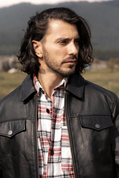 FRYE Men’s Black Durango Trucker Leather Jacket