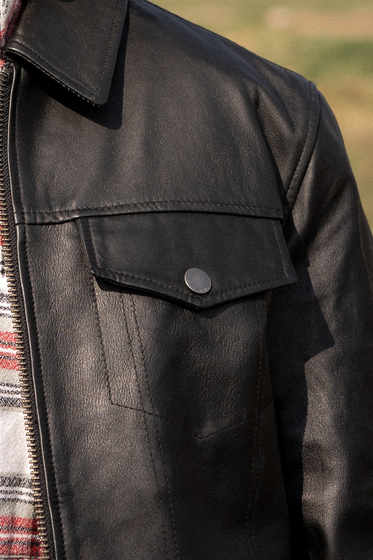 FRYE Men’s Black Durango Trucker Leather Jacket