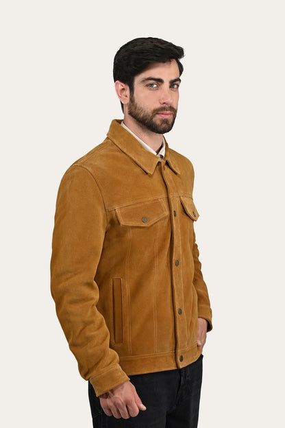 FRYE Men’s Tan Trailblazer Trucker Suede Jacket