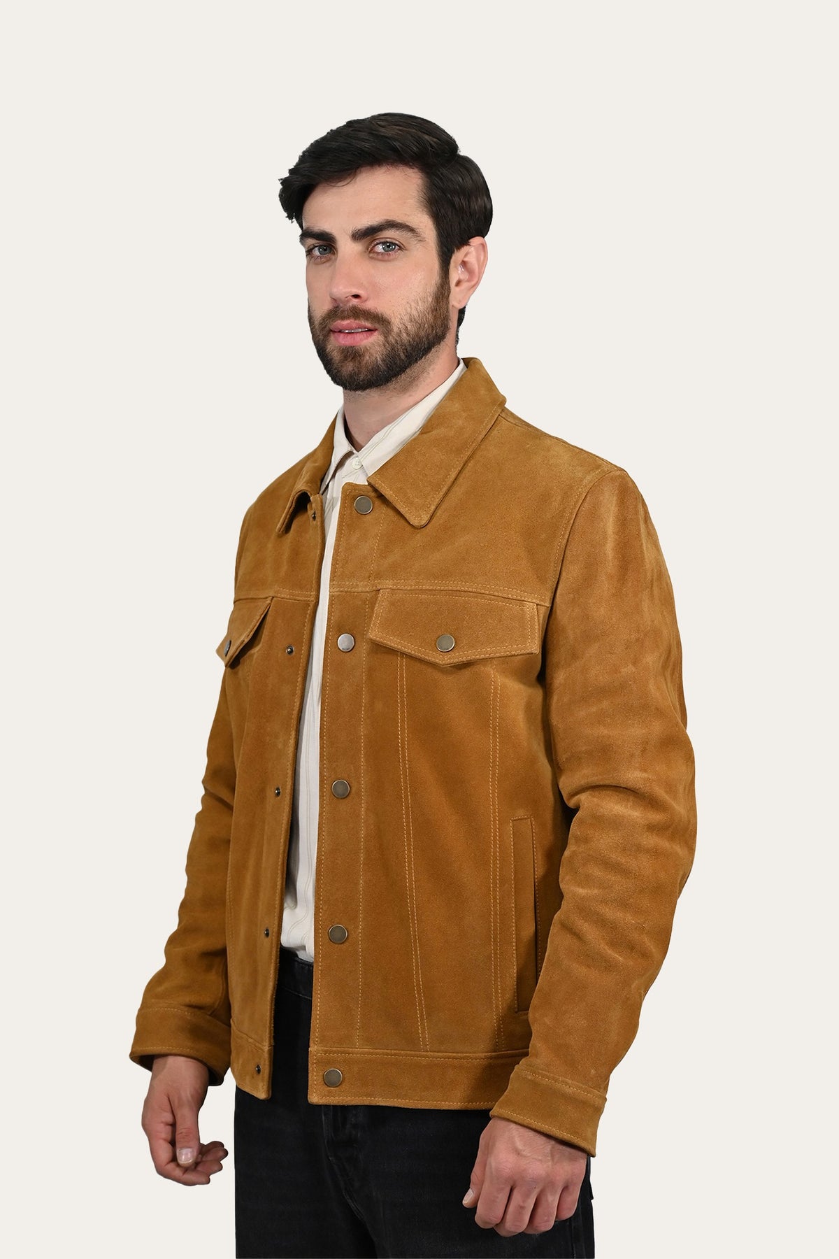 FRYE Men’s Tan Trailblazer Trucker Suede Jacket