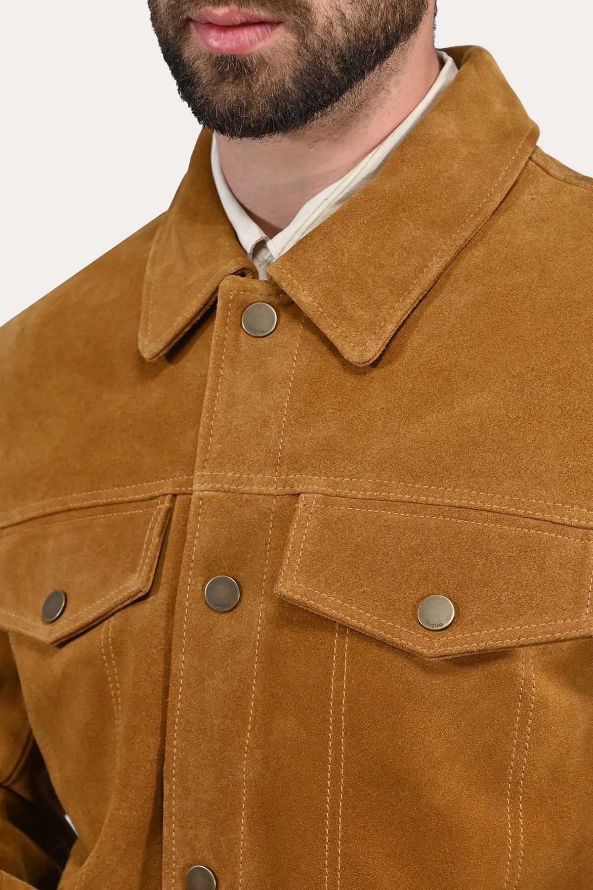 FRYE Men’s Tan Trailblazer Trucker Suede Jacket