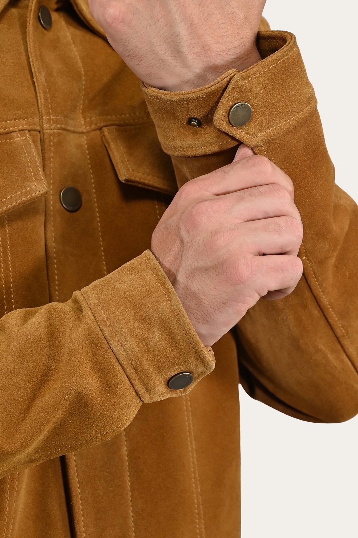 FRYE Men’s Tan Trailblazer Trucker Suede Jacket