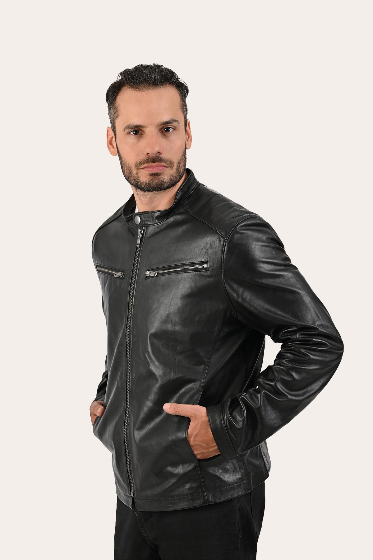 FRYE Men’s Black Pioneer Racer Leather Jacket