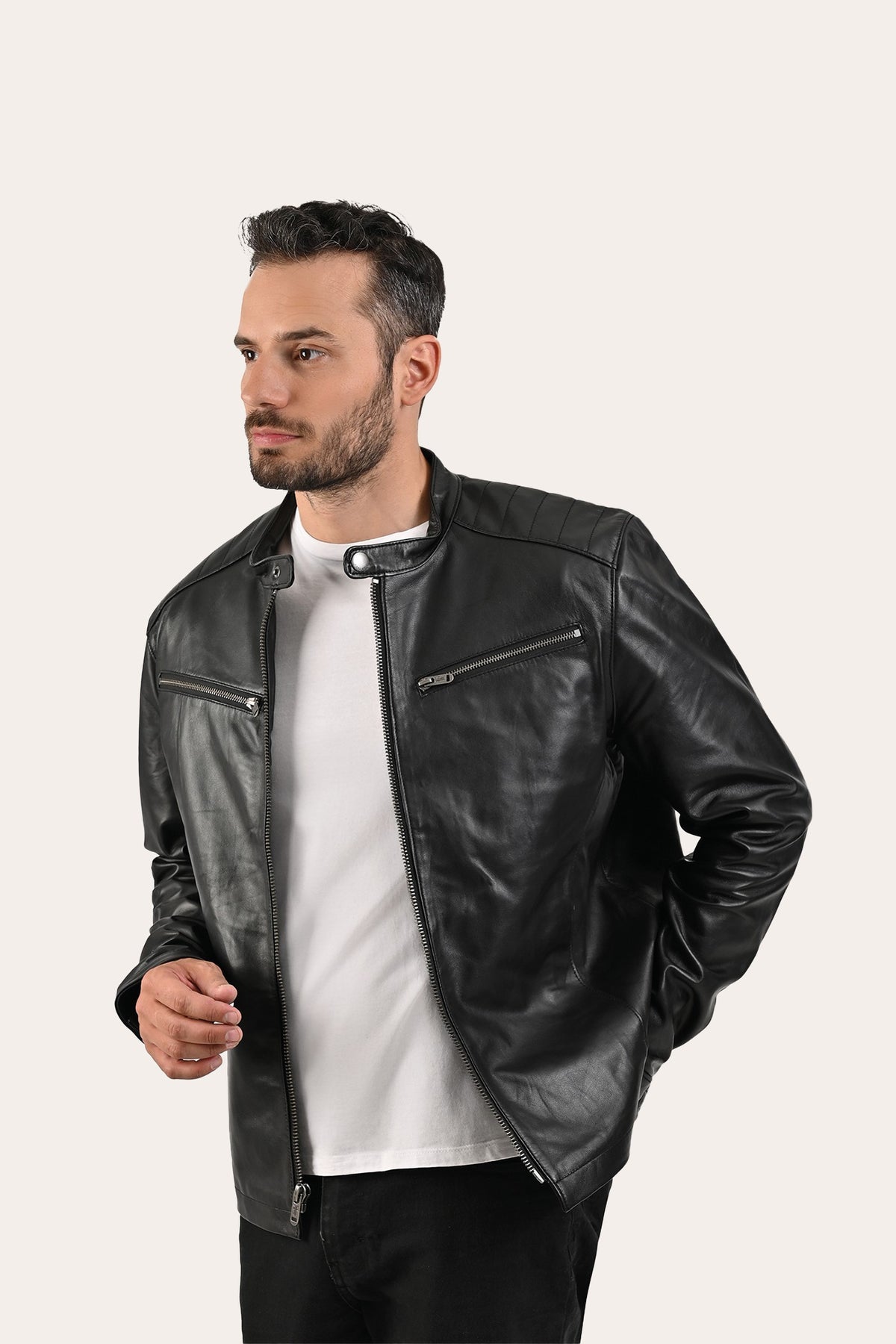 FRYE Men’s Black Pioneer Racer Leather Jacket