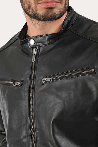 FRYE Men’s Black Pioneer Racer Leather Jacket